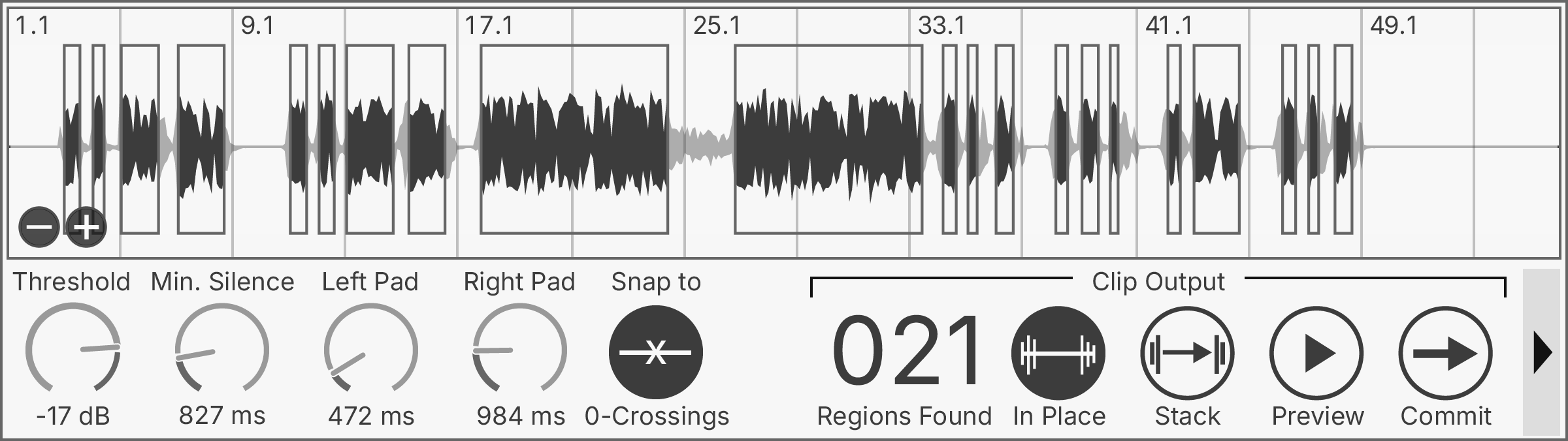 Concentrate Max for Live — waveform view with kept regions highlighted
